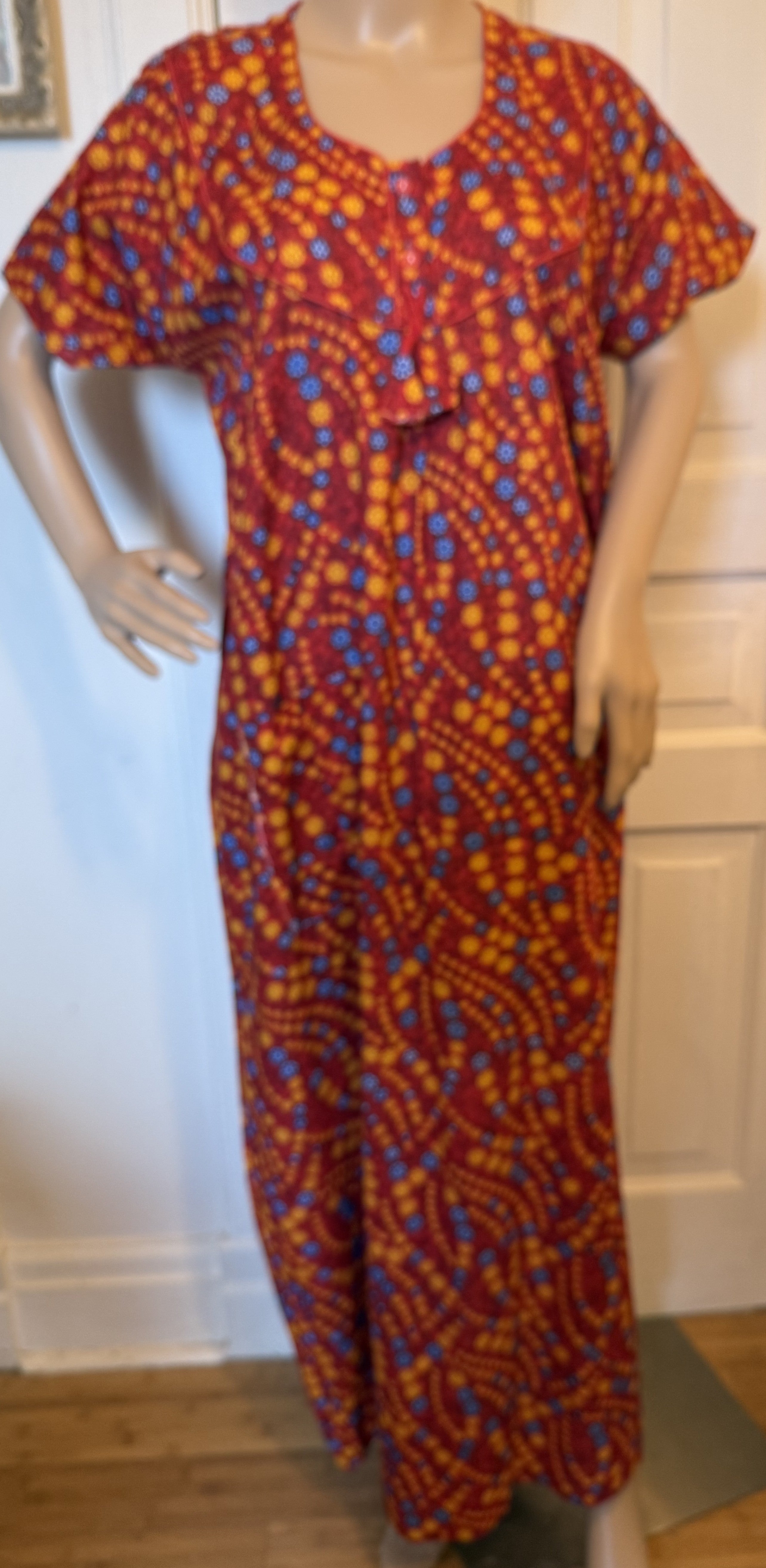 Pink, Yellow and Blue Floral Kaftan, Made in India, L- XL