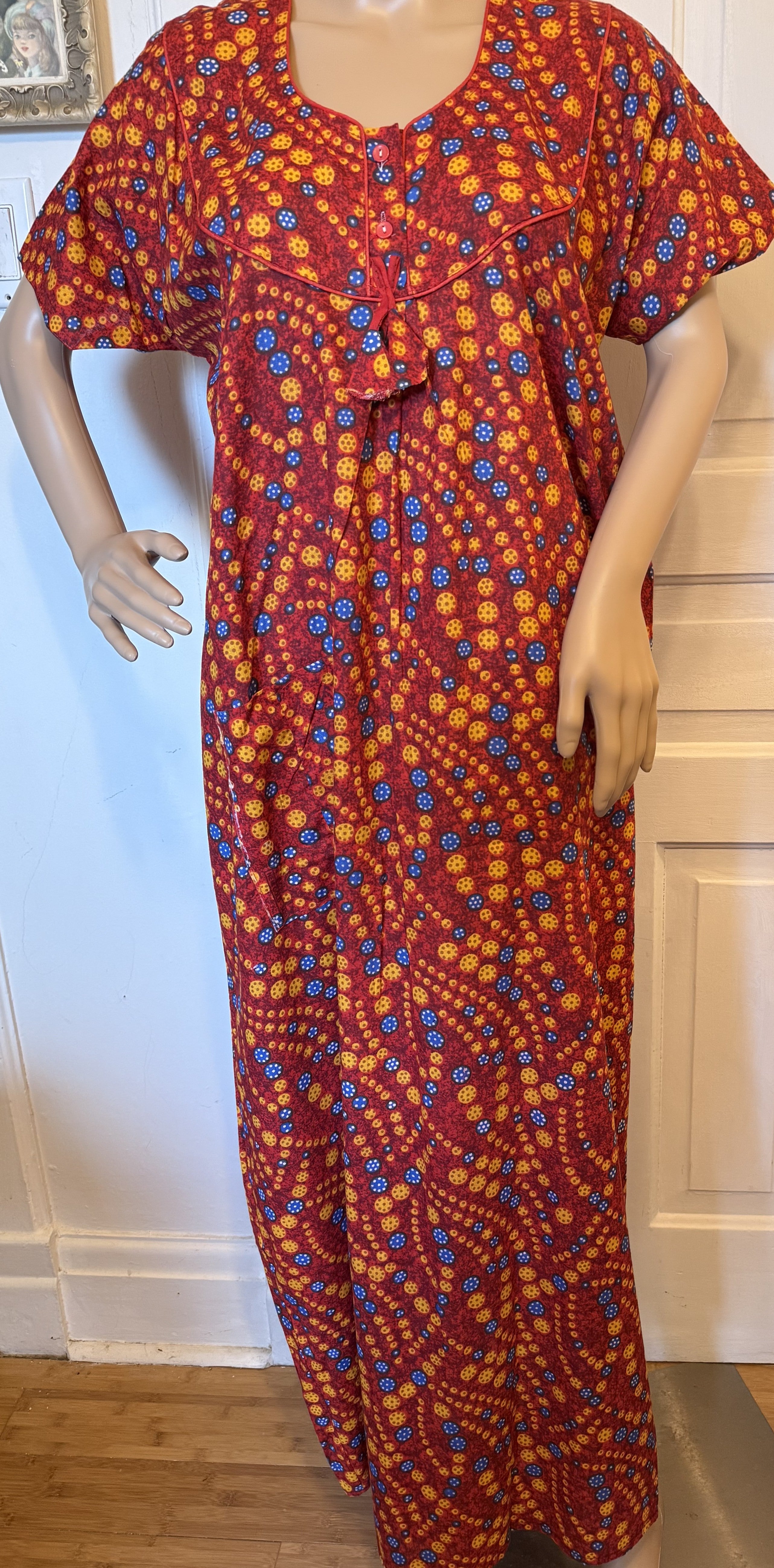 Pink, Yellow and Blue Floral Kaftan, Made in India, L- XL