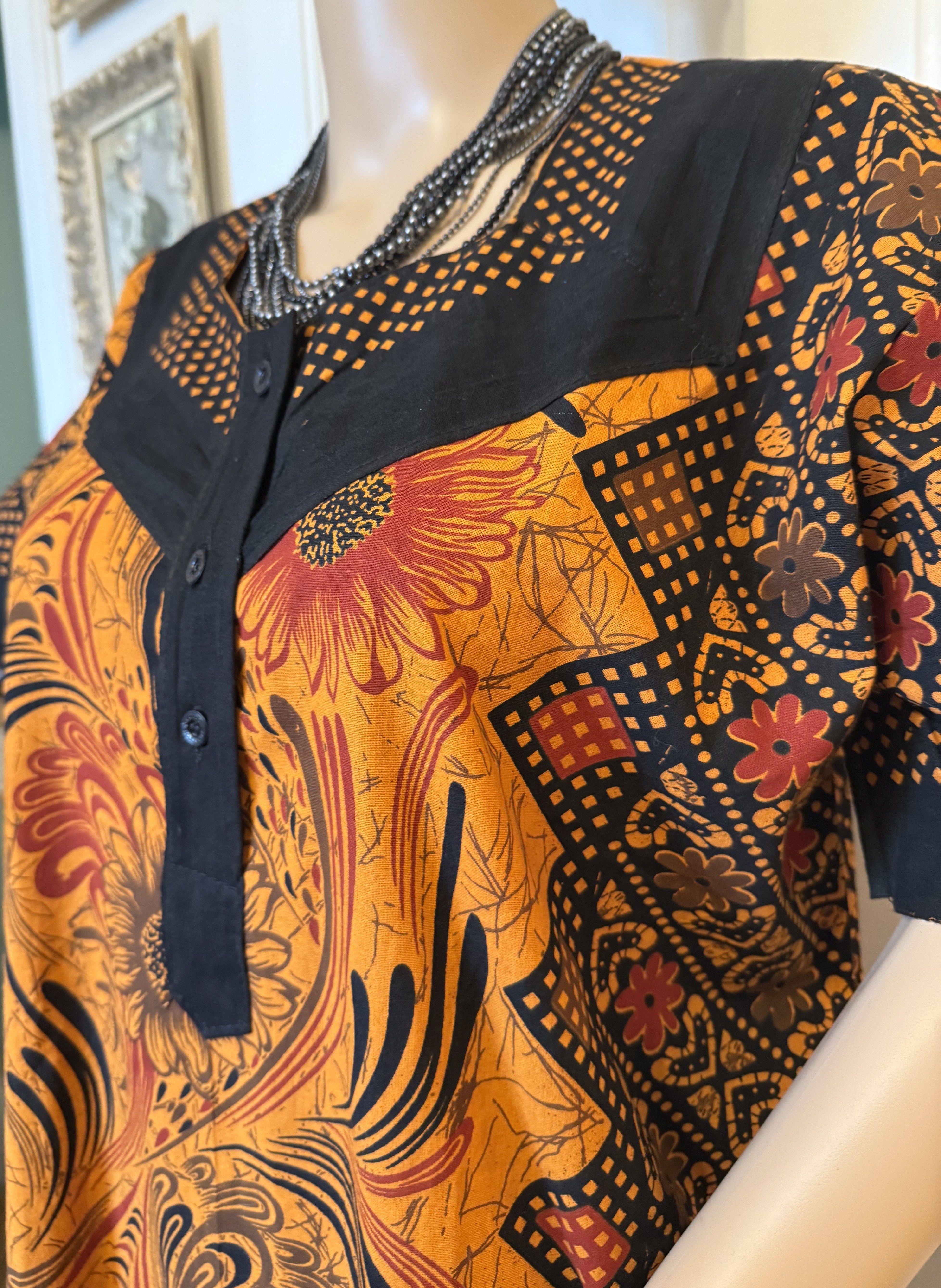 Burnt Orange and Black Patterned Kaftan, Size L