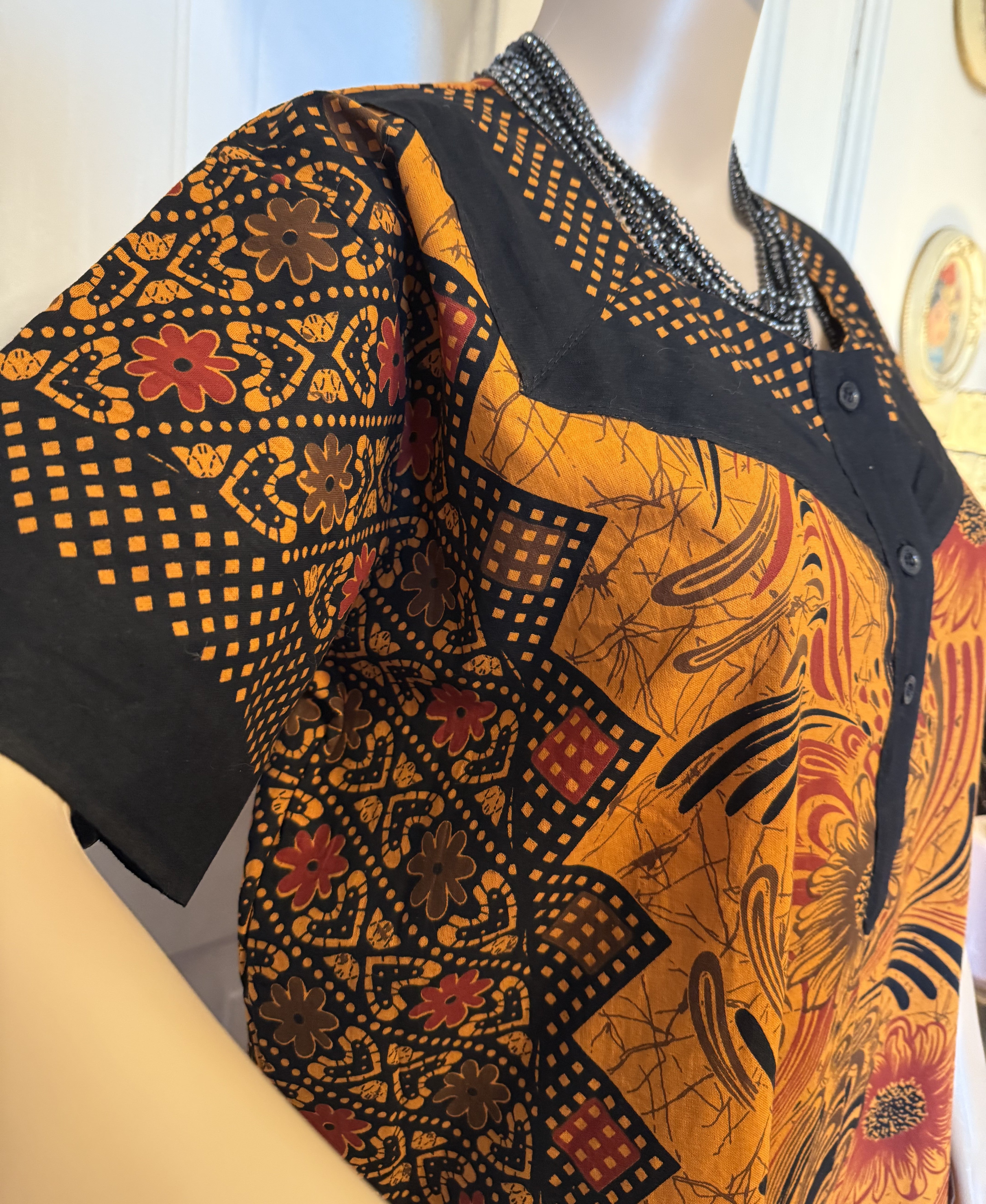Burnt Orange and Black Patterned Kaftan, Size L