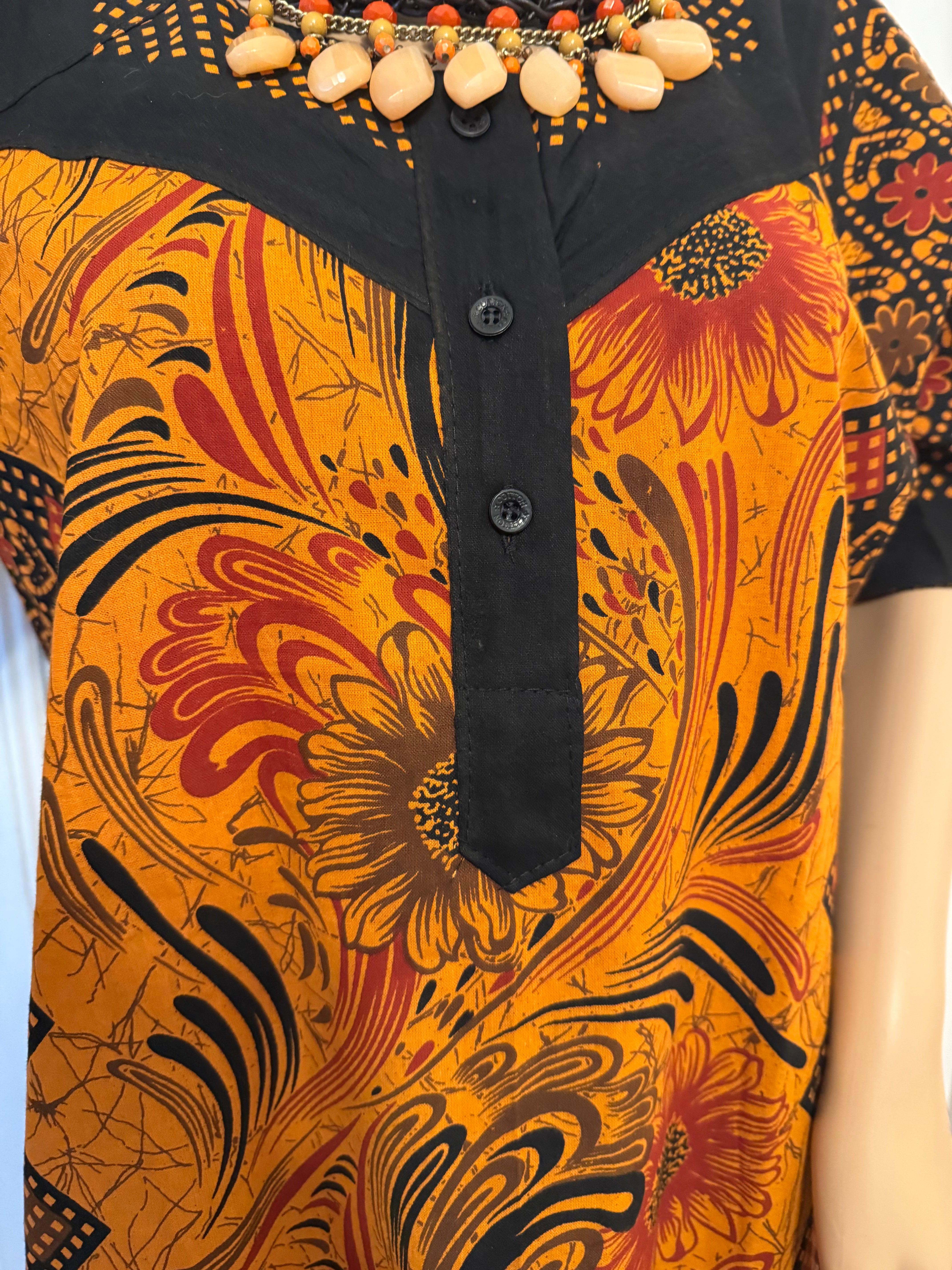 Burnt Orange and Black Patterned Kaftan, Size L
