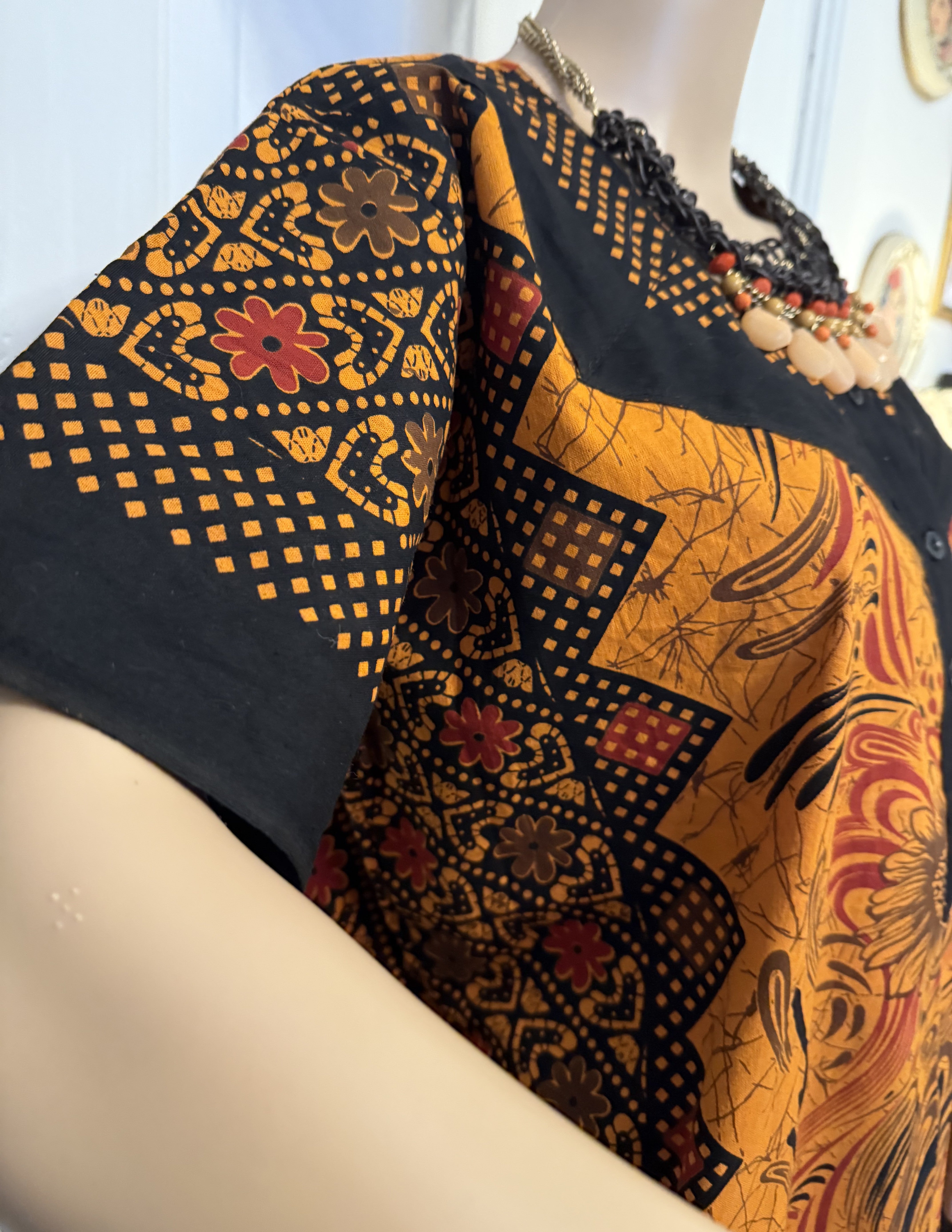Burnt Orange and Black Patterned Kaftan, Size L