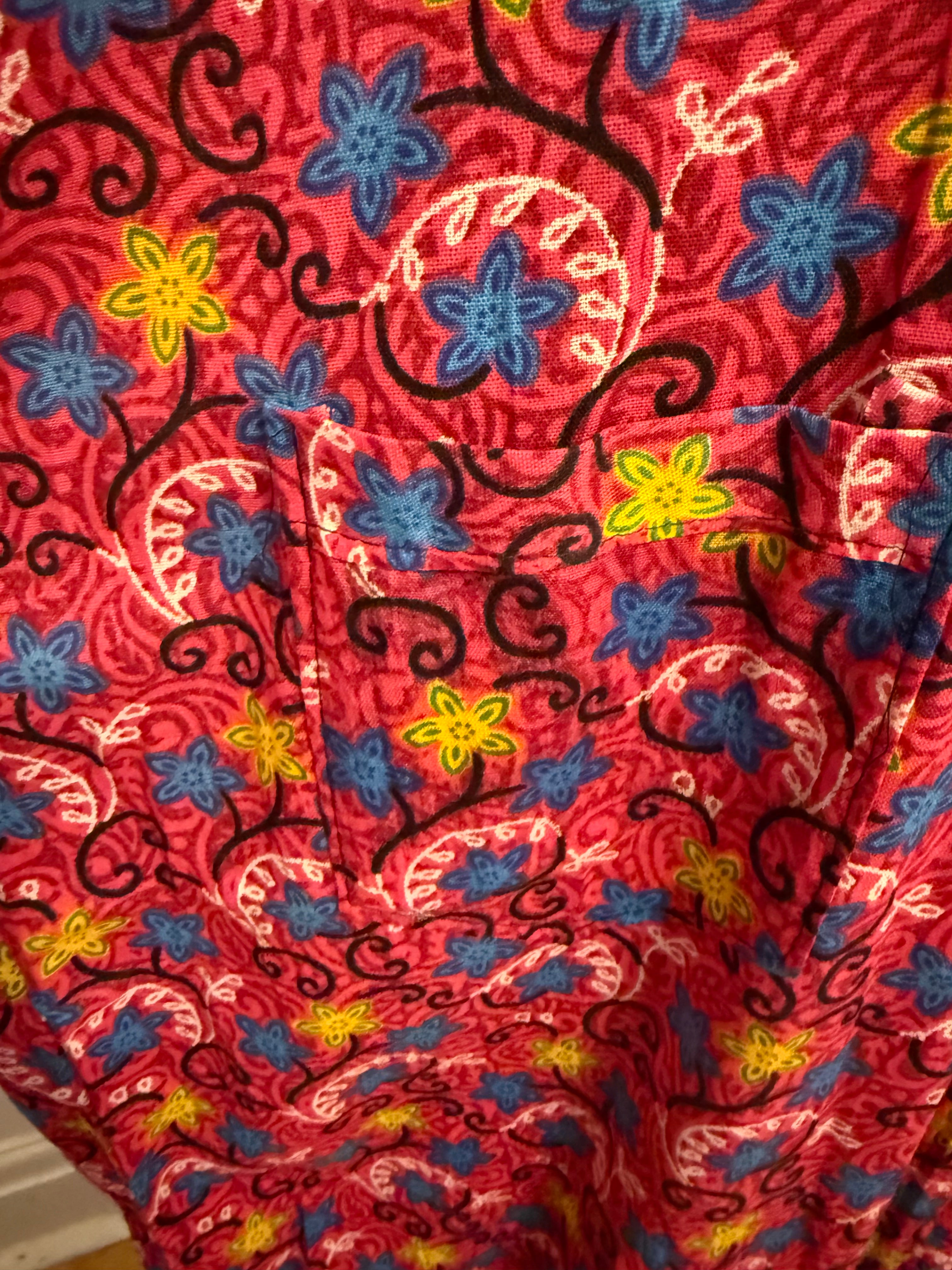 Pink, Yellow and Blue Floral Kaftan, Made in India, L- XL  Size