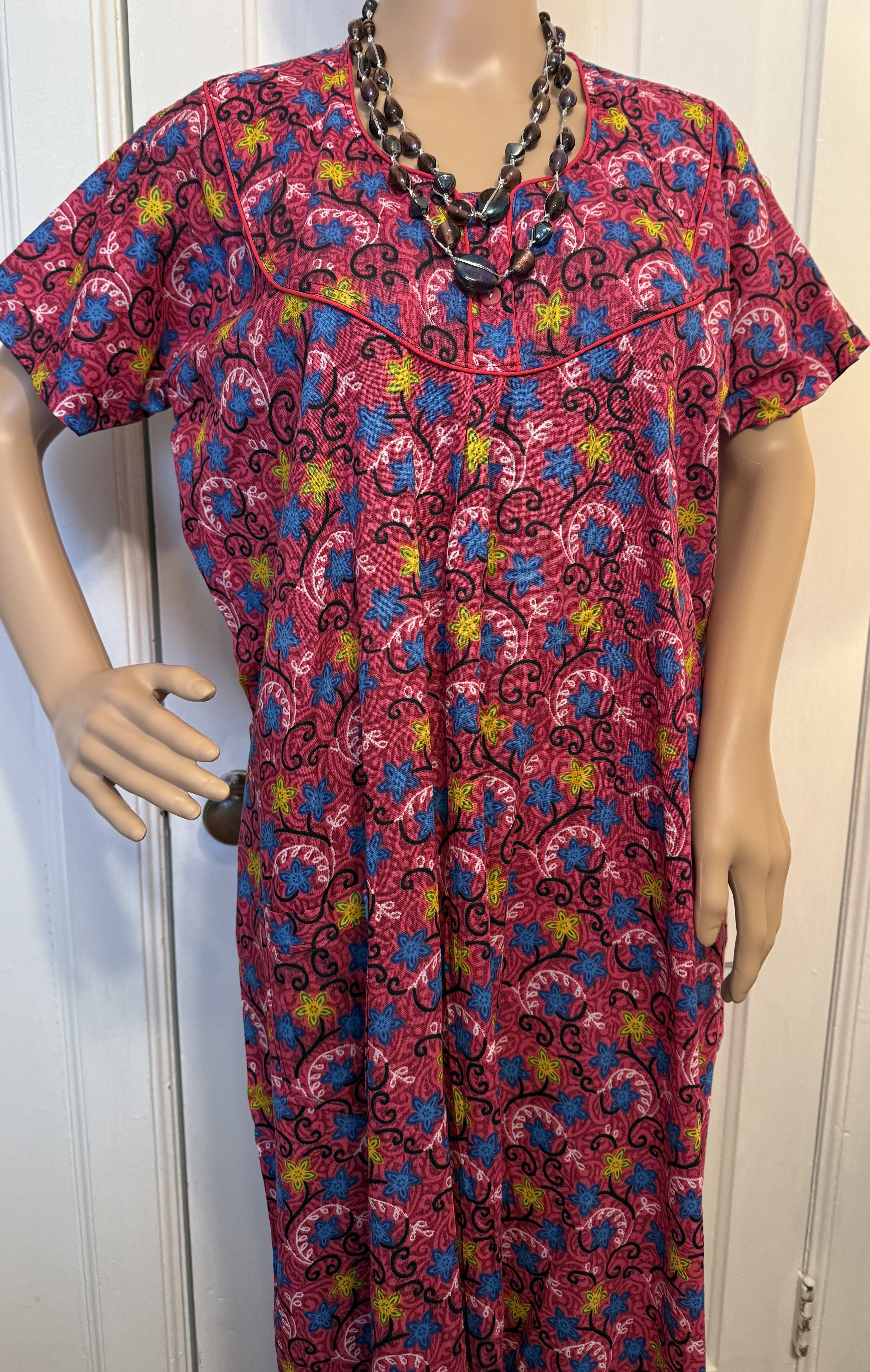 Pink, Yellow and Blue Floral Kaftan, Made in India, L- XL  Size