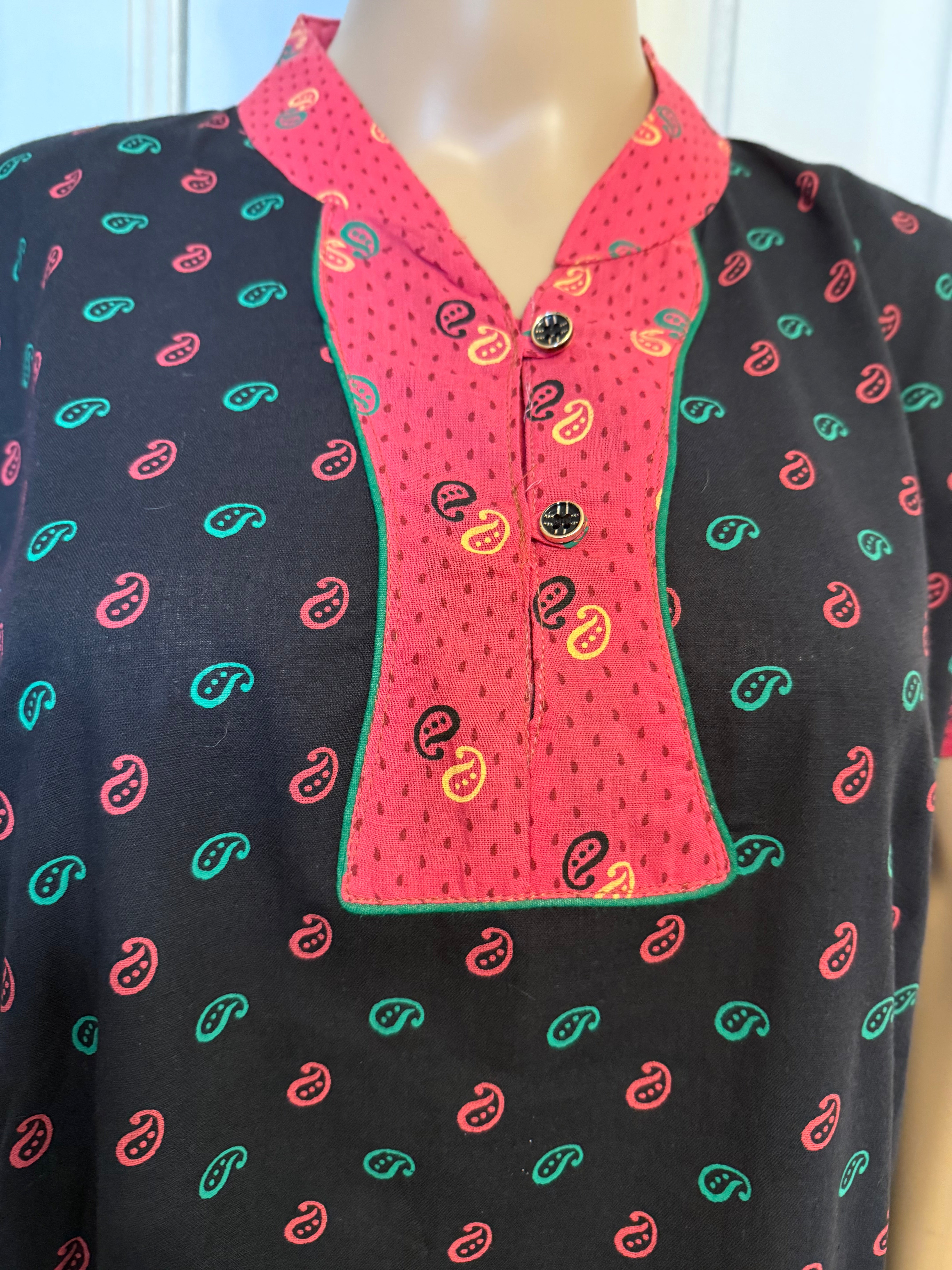 Pink and Black Patterned Kaftan, Size L