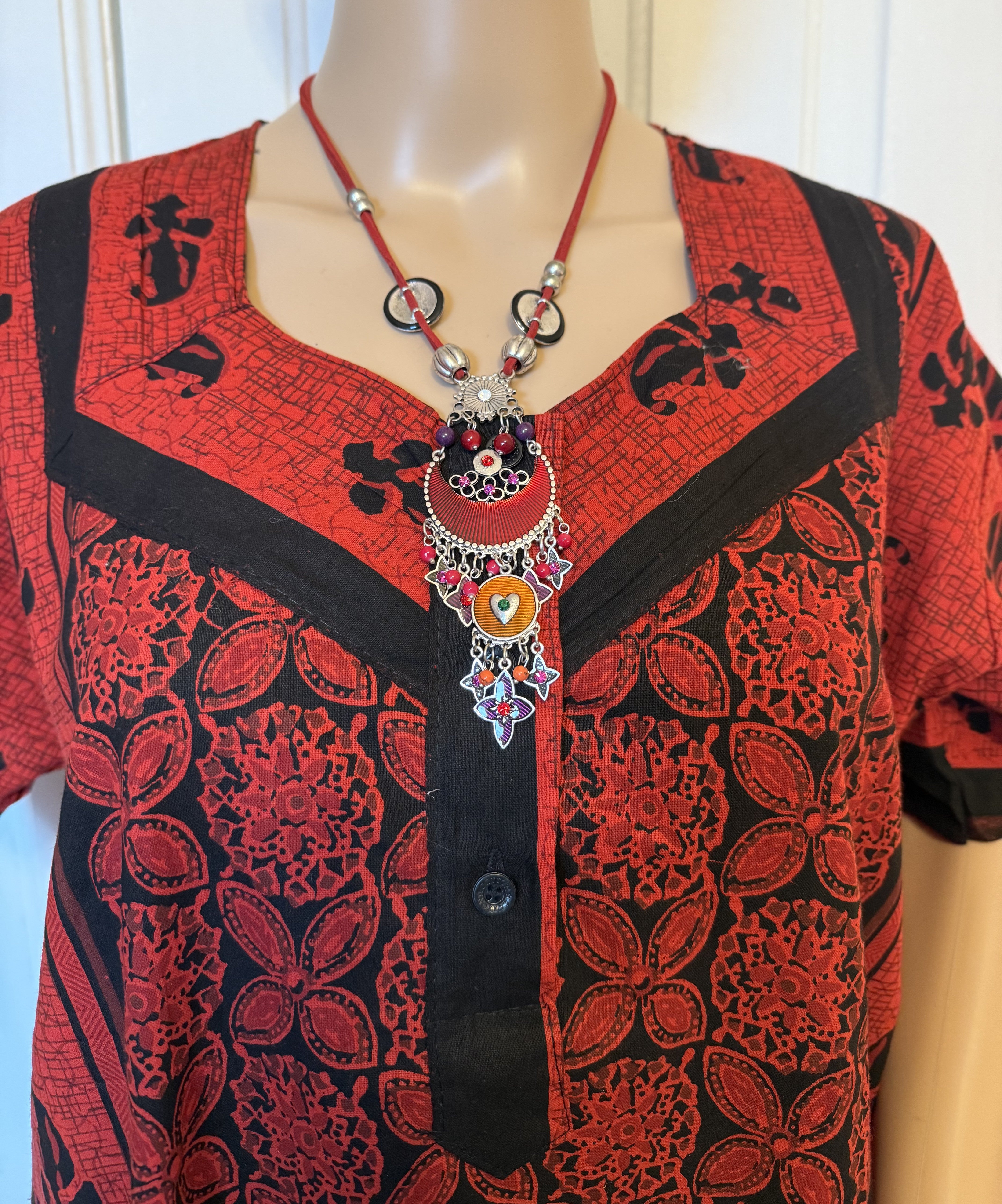 Red and Black Kaftan, Made in India, XL Size
