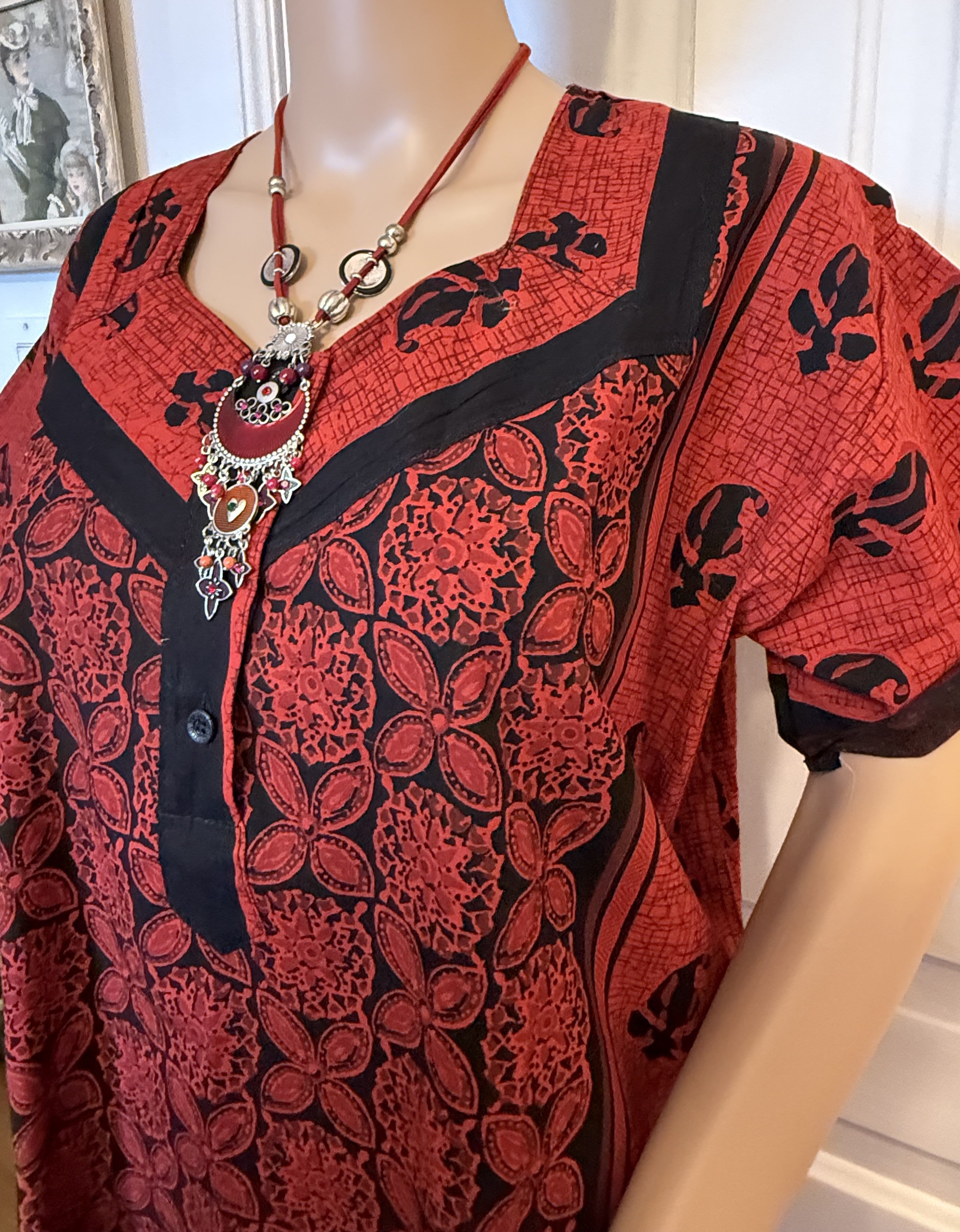 Red and Black Kaftan, Made in India, XL Size