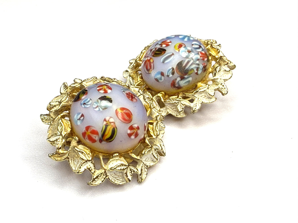 Gorgeous Vintage Millefiori Clip on Earrings - Patent Pending, 1960s Gorgeous - Peppermint-Twist-Vintage.com