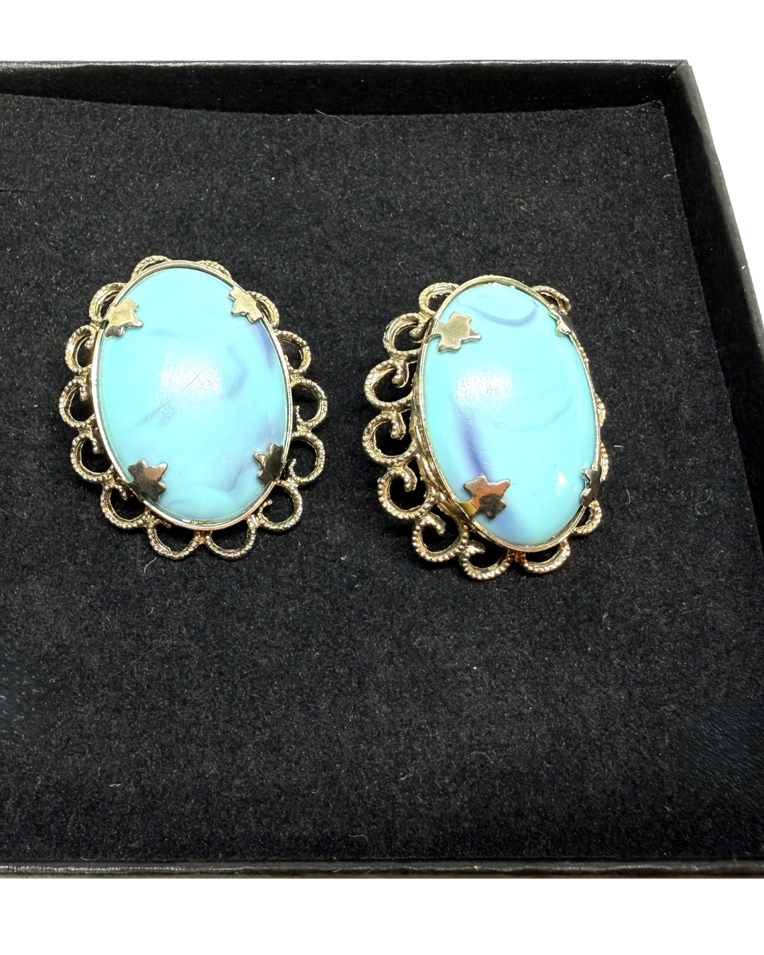 Vintage Clip-On Turquoise and Gold Cabochon Earrings, Vintage - Peppermint-Twist-Vintage.com