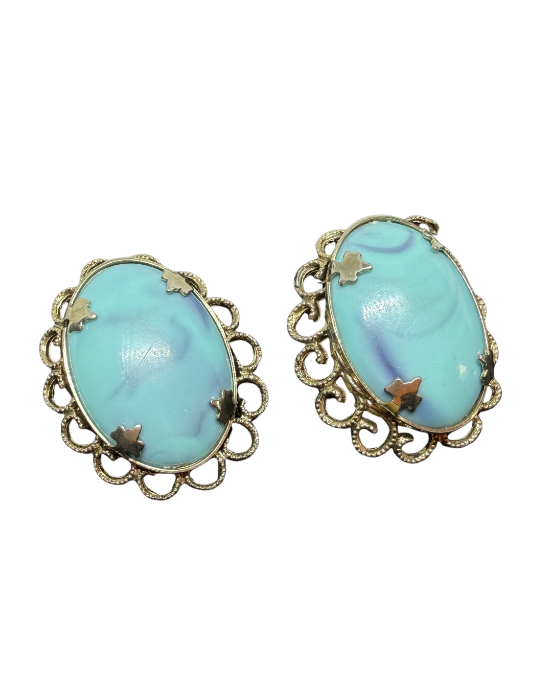 Vintage Clip-On Turquoise and Gold Cabochon Earrings, Vintage - Peppermint-Twist-Vintage.com