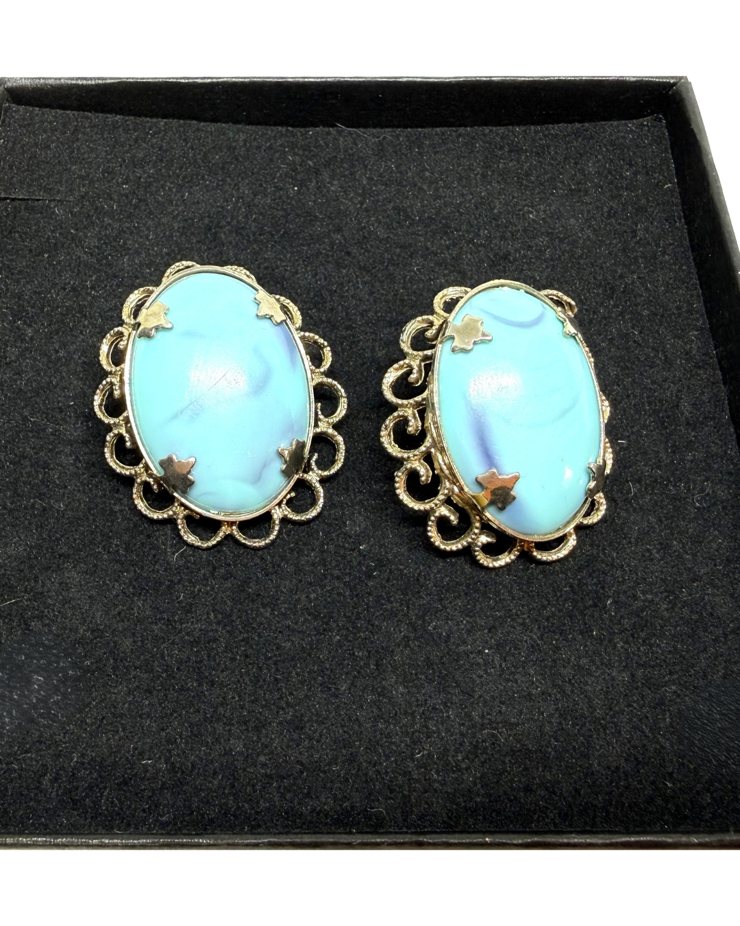 Vintage Clip-On Turquoise and Gold Cabochon Earrings, Vintage - Peppermint-Twist-Vintage.com