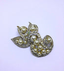 1950s Rhinestone, Pearl and Silver Statement Brooch - Gorgeous Leaf, Swirl Pattern