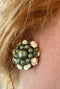 Large Vintage, 1940s or 1950 Cluster, Clip-on Earrings, Stunning Green, Gold and White