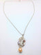 Silvertone Floral Pendant with Rhinestones and Simulated Antique Pearl with Necklace