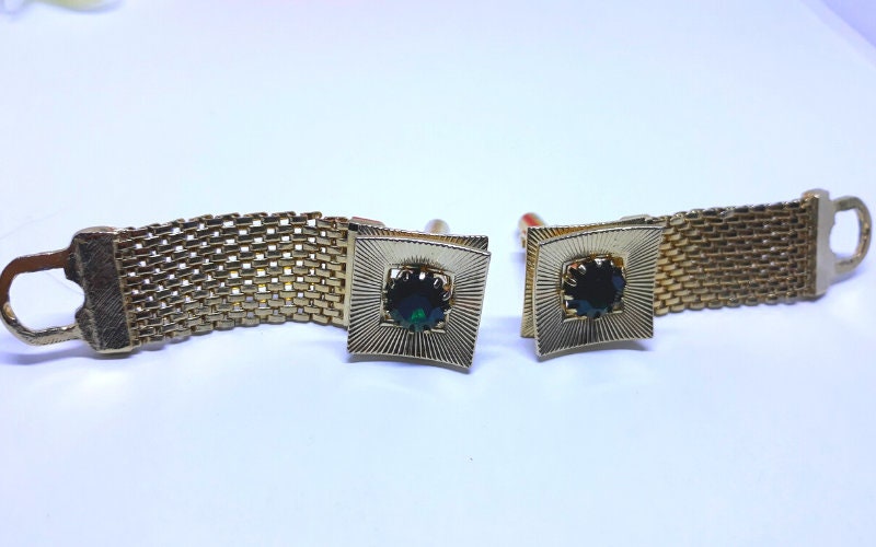 Gorgeous, Gold Tone Buckle Cuff Links with Emerald Stone