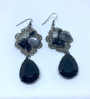 Vintage Inspired Goth, Dangle Earrings - Pierced. Goth, Victorian Style, Black, Lucite and Silvertone