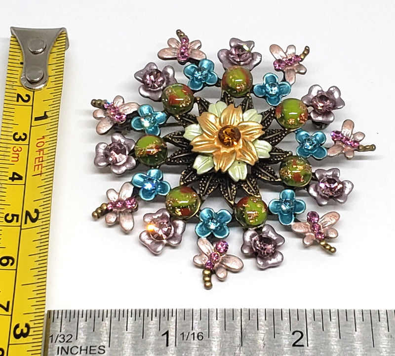 Stunning Vintage Floral Brooch with Butterflies - Large