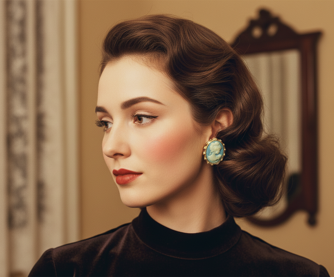 Cameo Earrings on Vintage Model - Accurate Size