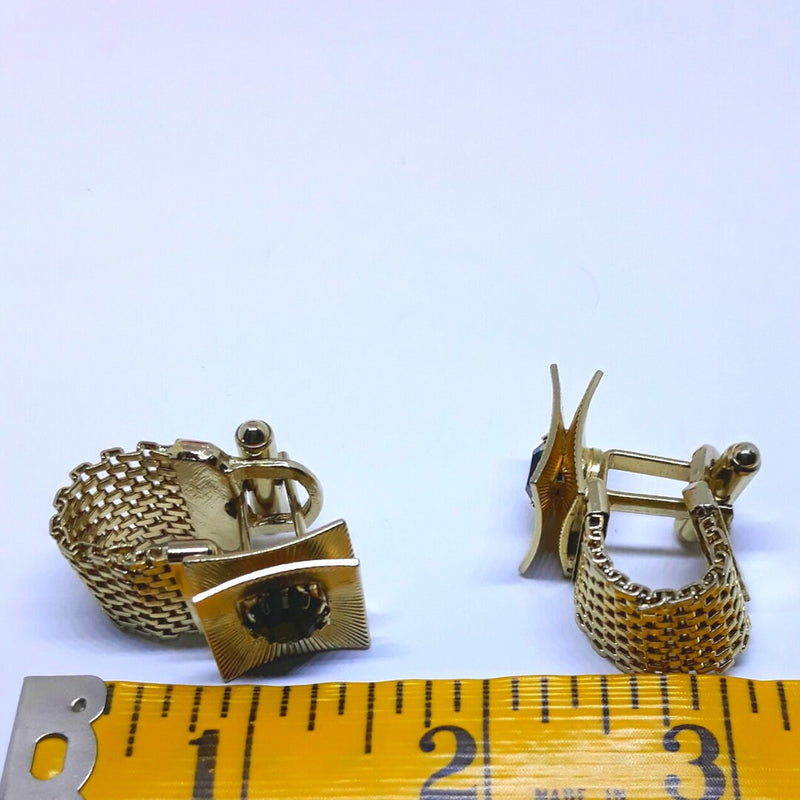 Gorgeous, Gold Tone Buckle Cuff Links with Emerald Stone