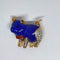 Shiny Blue Pig Brooch - Pin with Gold Trim and Rhinestones - Resin - Super Cute