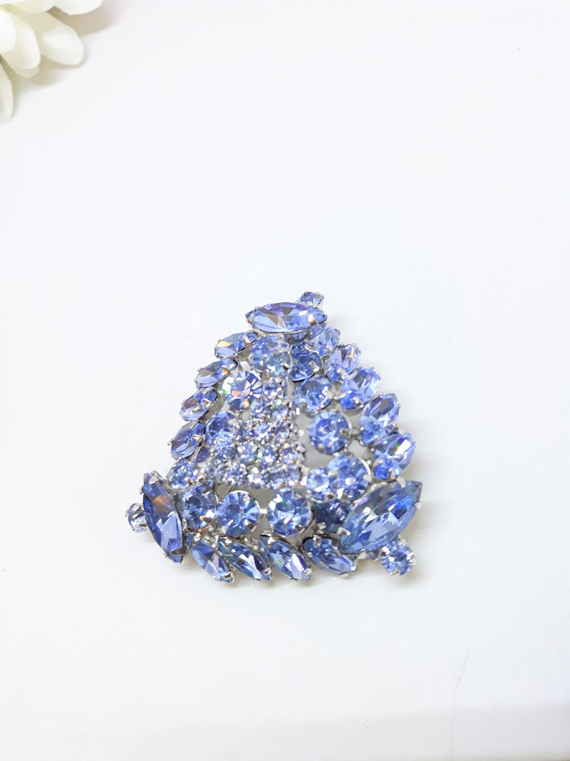 Dazzling Sea Blue Marquis Rhinestone Triangle Brooch - Vintage Glamour Piece