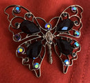 Gorgeous Goldtone Purple Black Rhinestone Butterfly Brooch - STUNNING