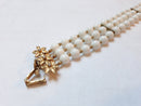 Stunning 1940s, Early 1950s Triple Strand White Beaded Faux Pearl Bracelet with Stunning Gold accents, Mid Century Modern