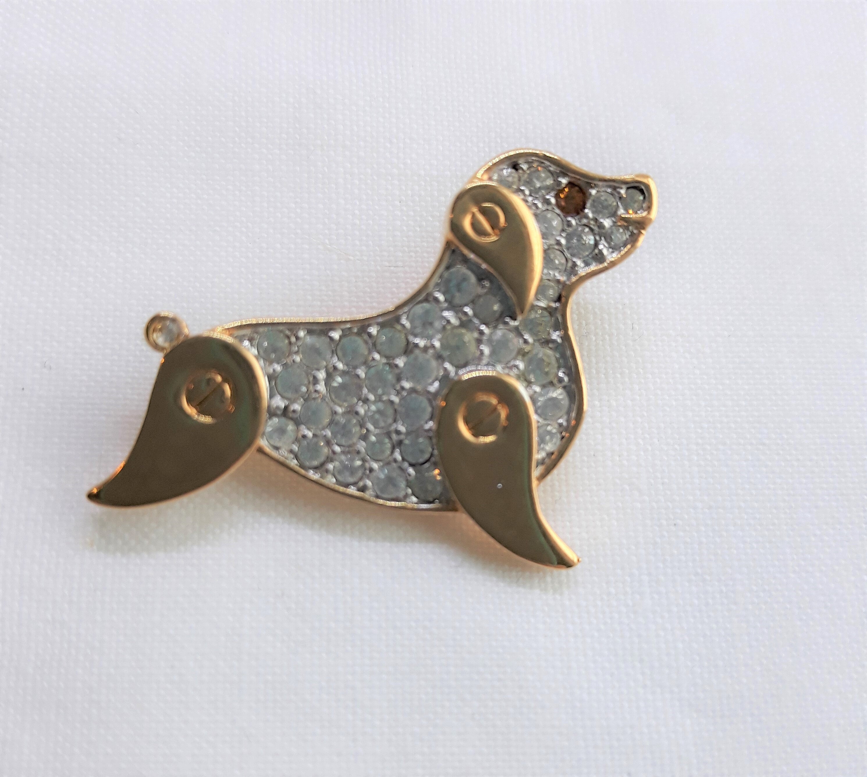 Vintage Monet Gold Tone Dog Pin - NEW deadstock - never used in original BOX. A true collector's item - Peppermint-Twist-Vintage.com