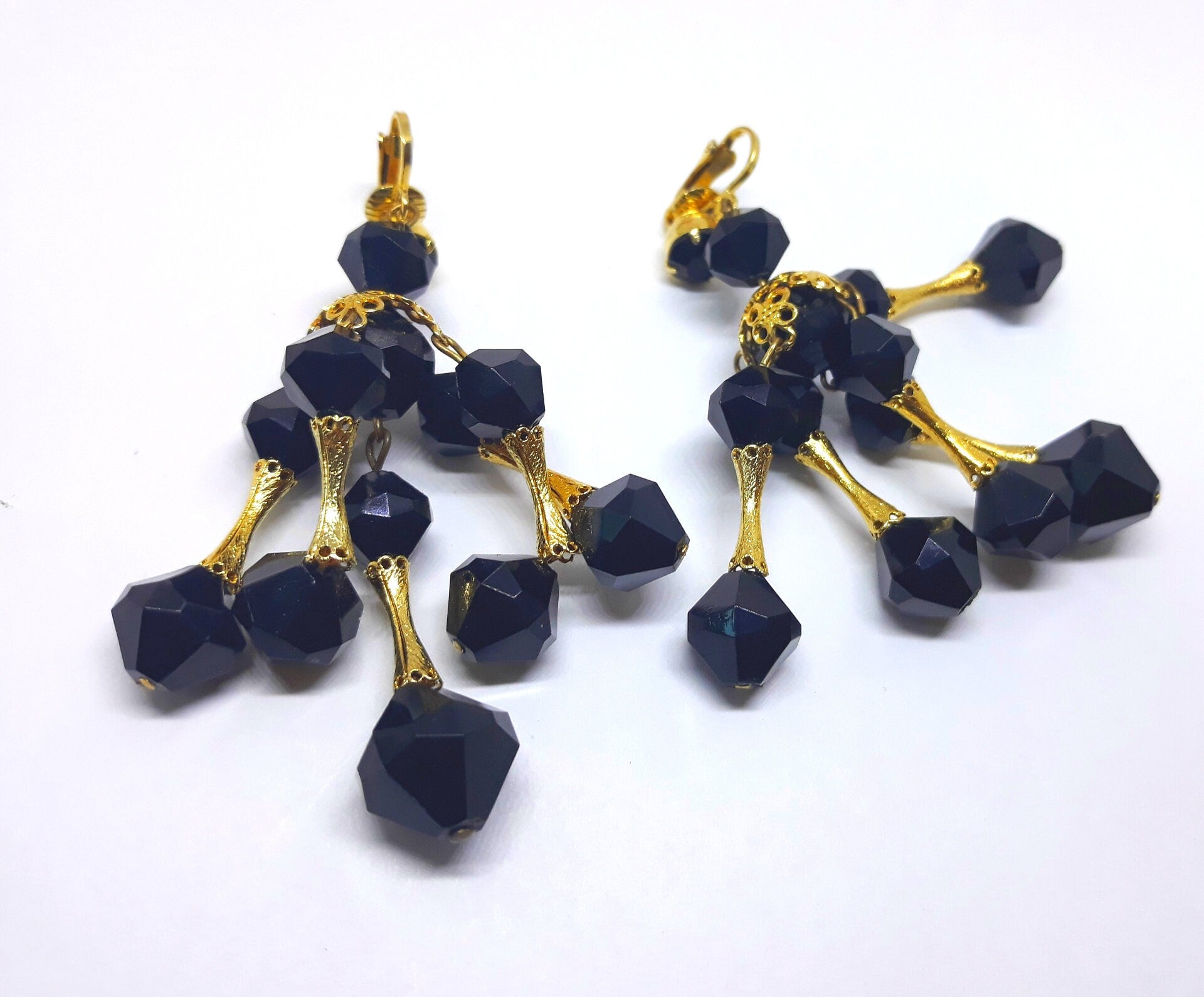 Mid Century Modern Black and Gold Dangle Earrings