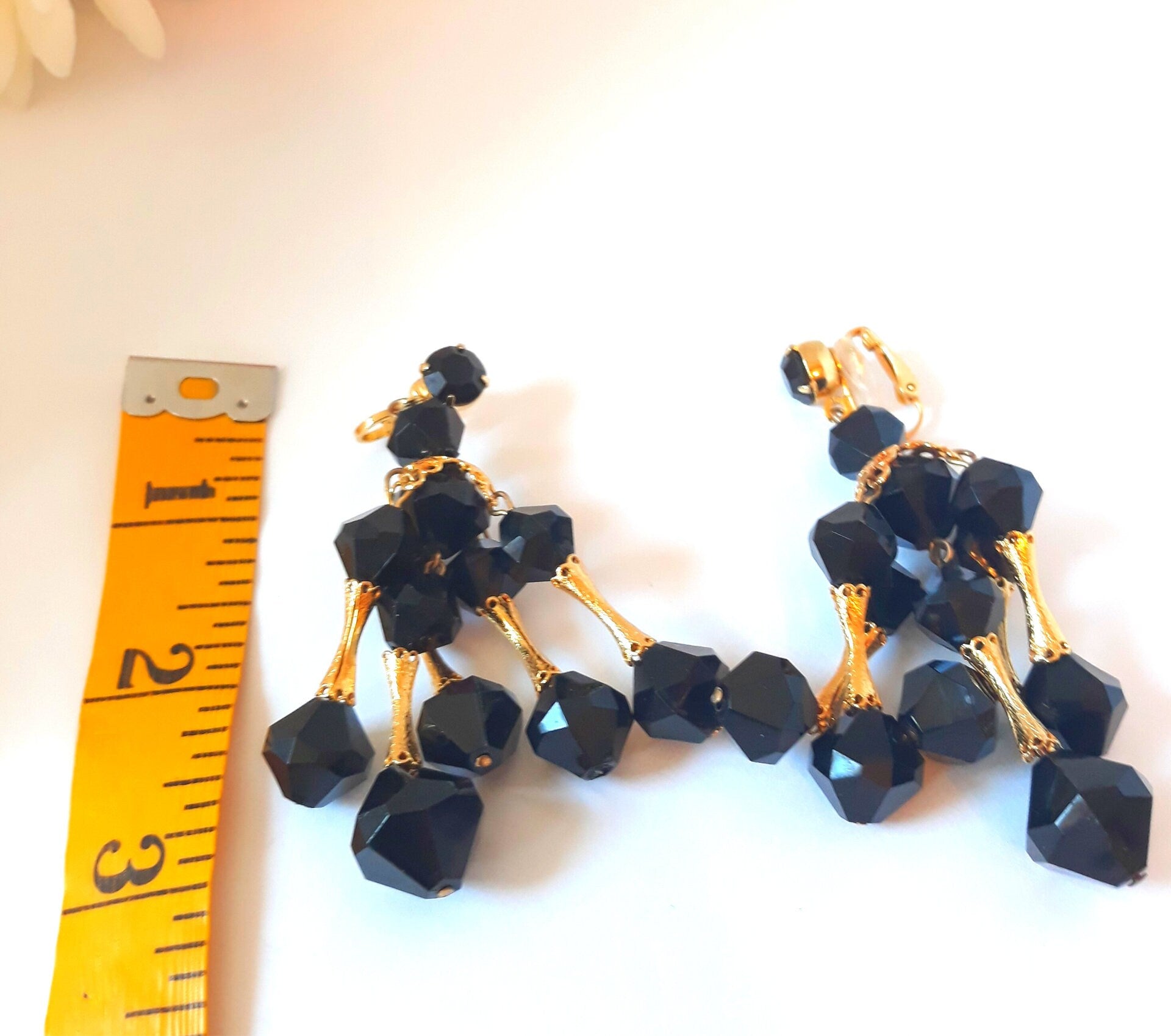 Mid Century Modern Black and Gold Dangle Earrings