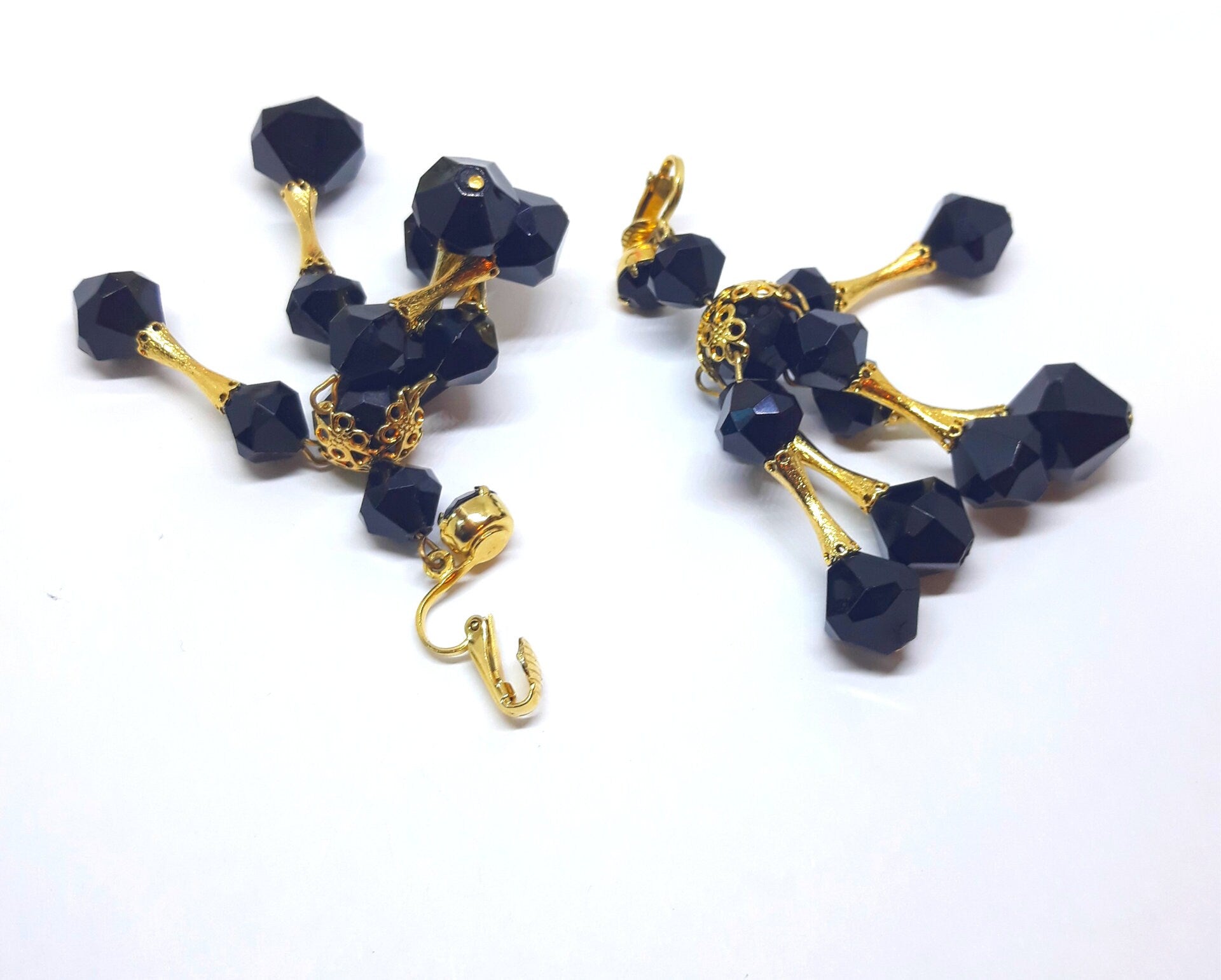 Mid Century Modern Black and Gold Dangle Earrings