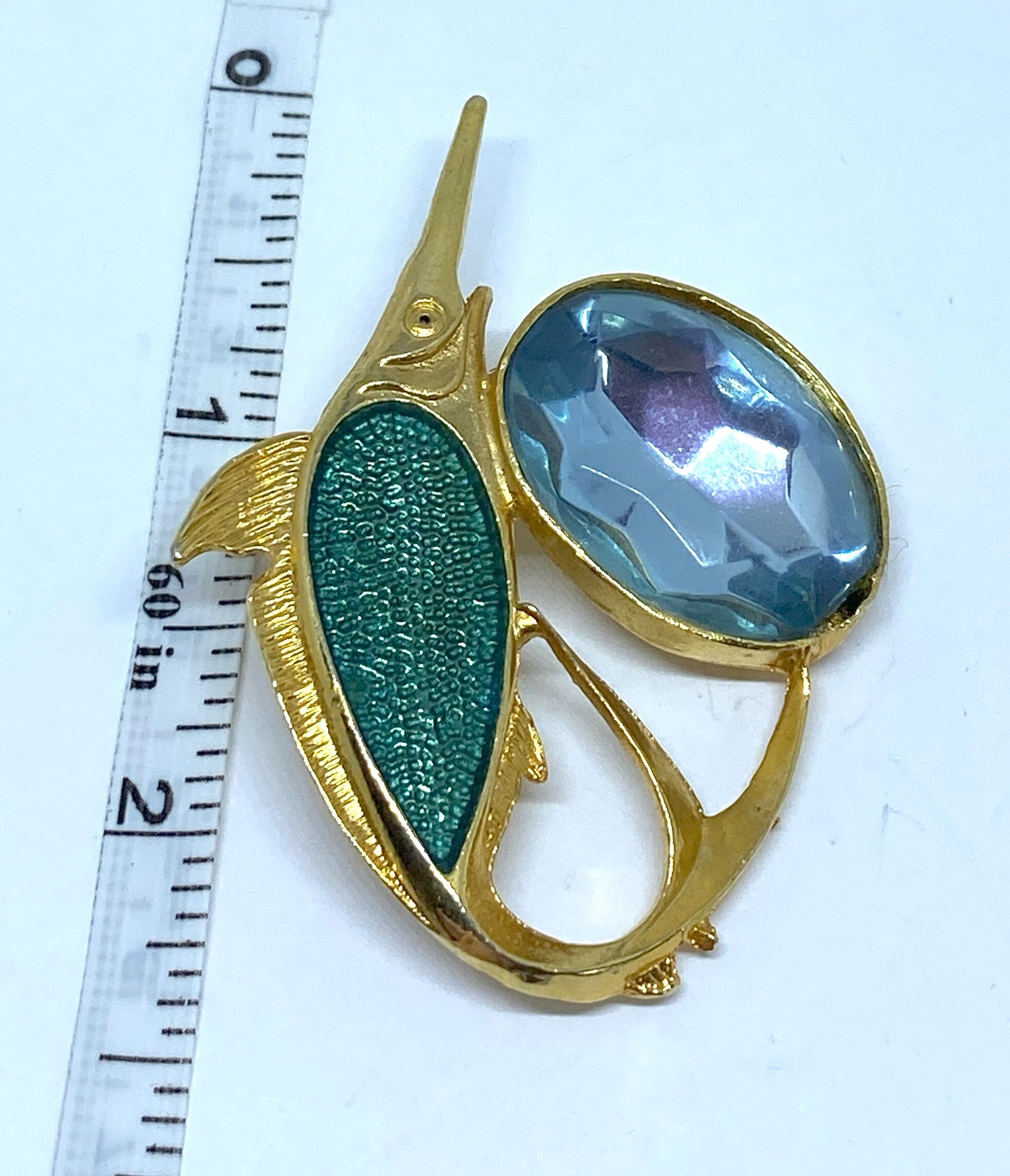 Vintage Swordfish Brooch - Teal and Blue, Stunning, 1970s