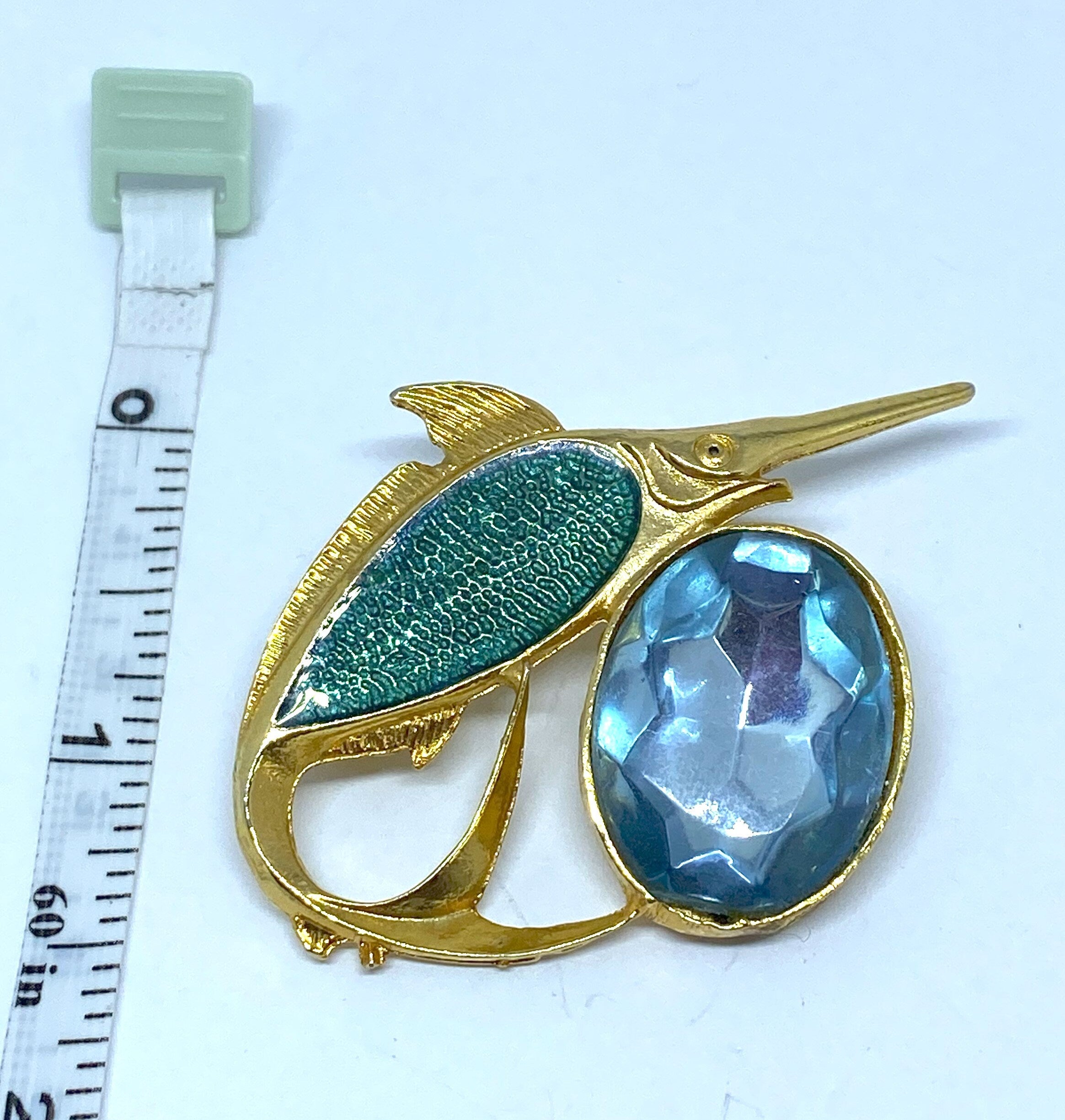 Vintage Swordfish Brooch - Teal and Blue, Stunning, 1970s