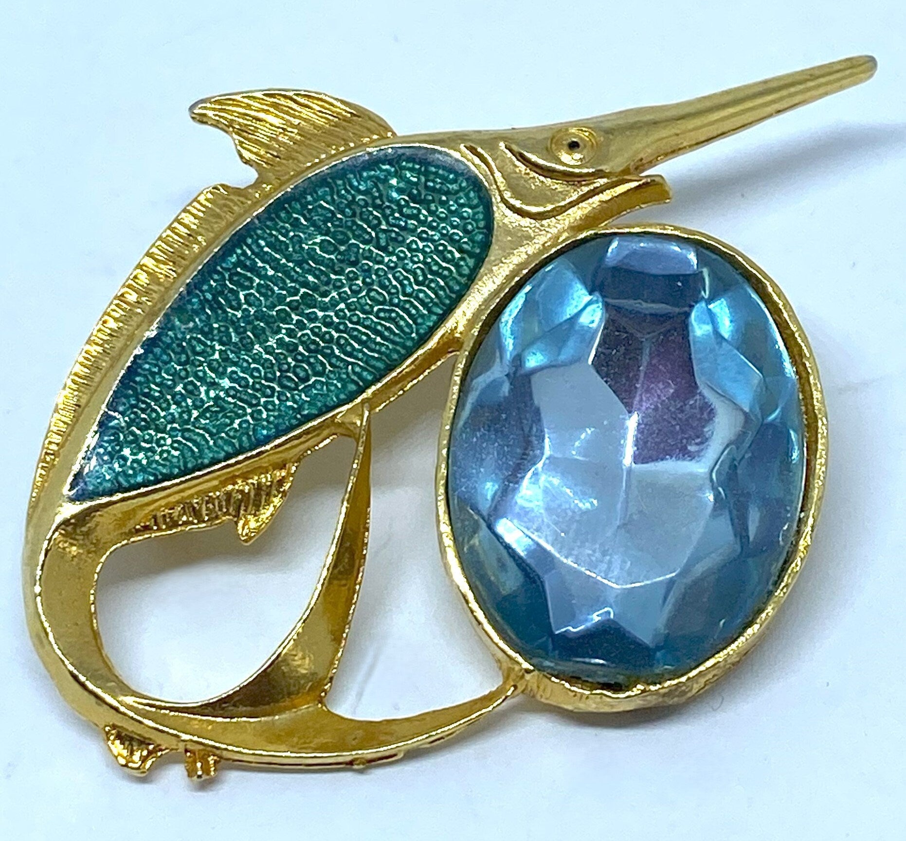 Vintage Swordfish Brooch - Teal and Blue, Stunning, 1970s