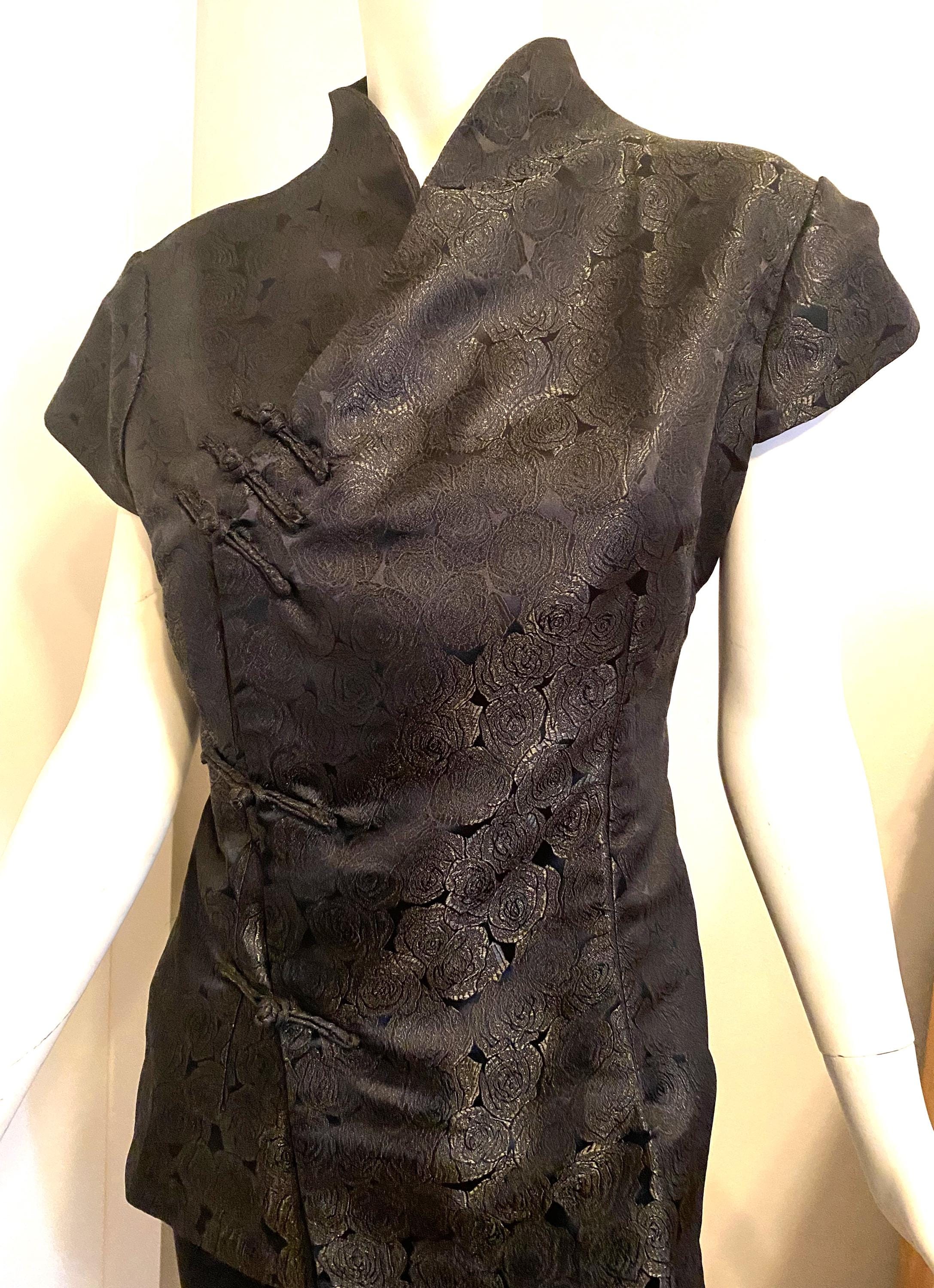 Black Satine Asian Top, XL Bust 38-40, Waist 32 - Peppermint-Twist-Vintage.com