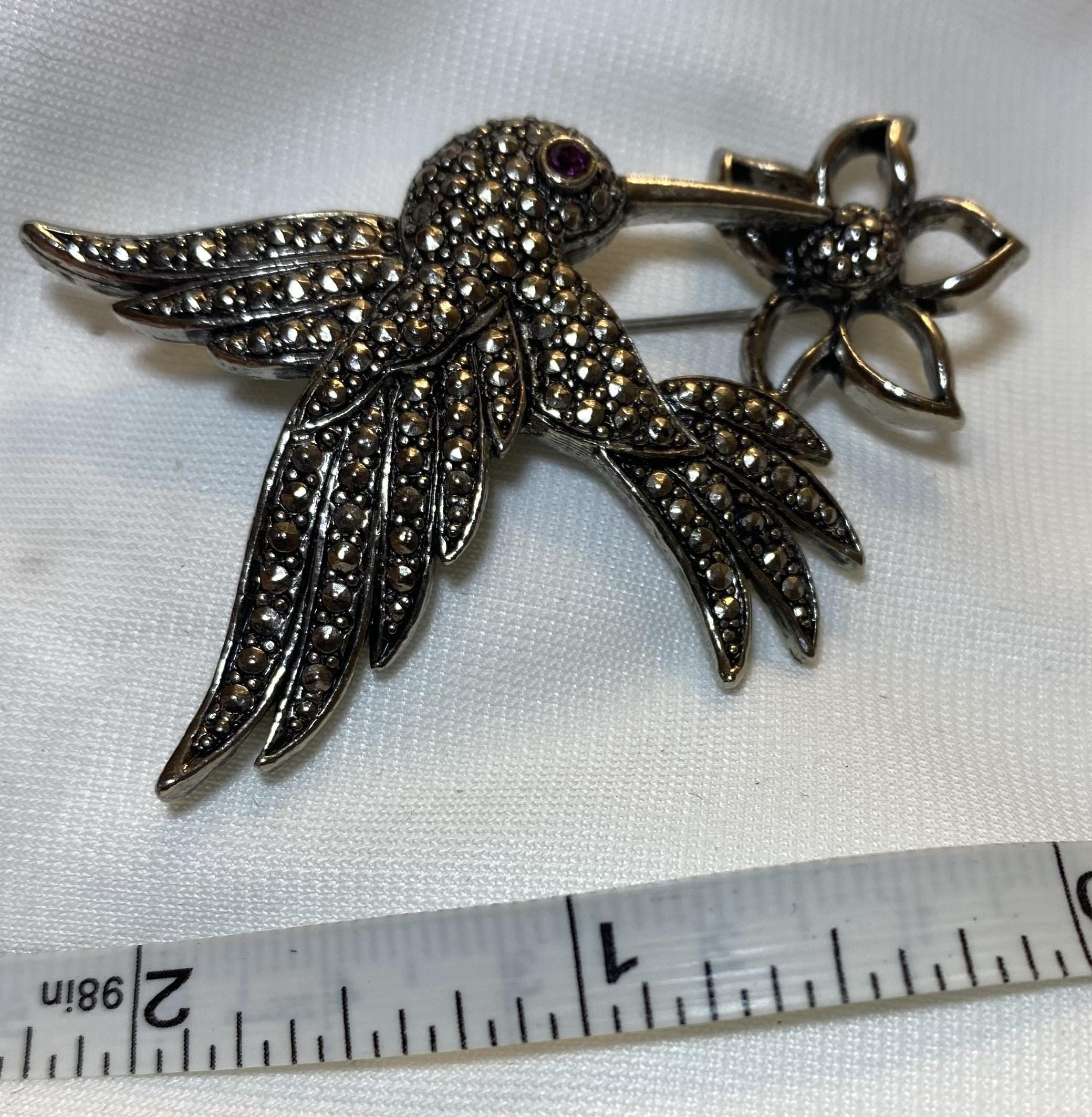 Avon Hummingbird Marcasite Brooch, Vintage, 1980s jewelry