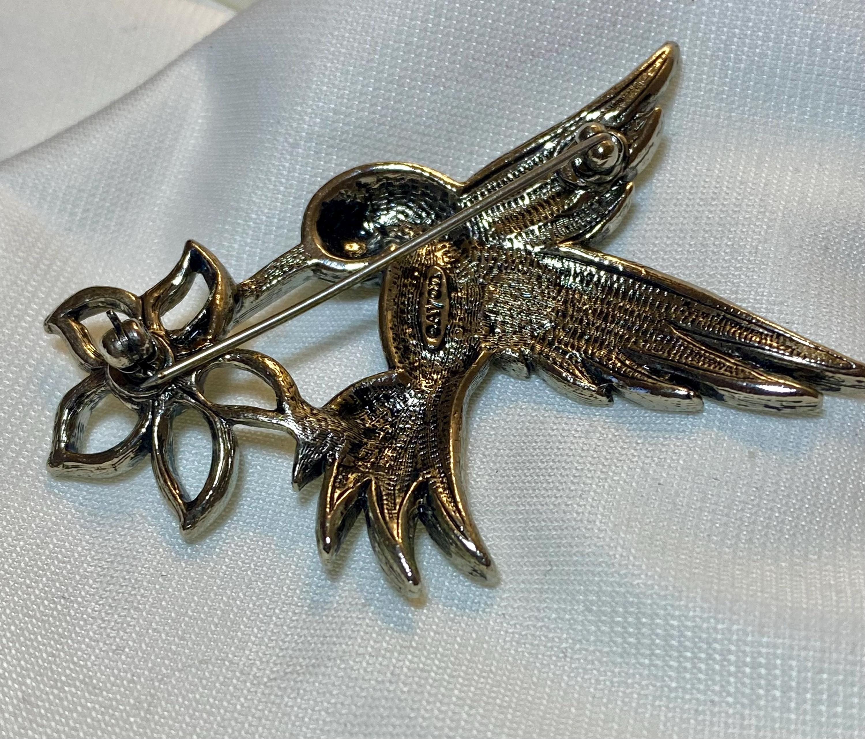 Avon Hummingbird Marcasite Brooch, Vintage, 1980s jewelry
