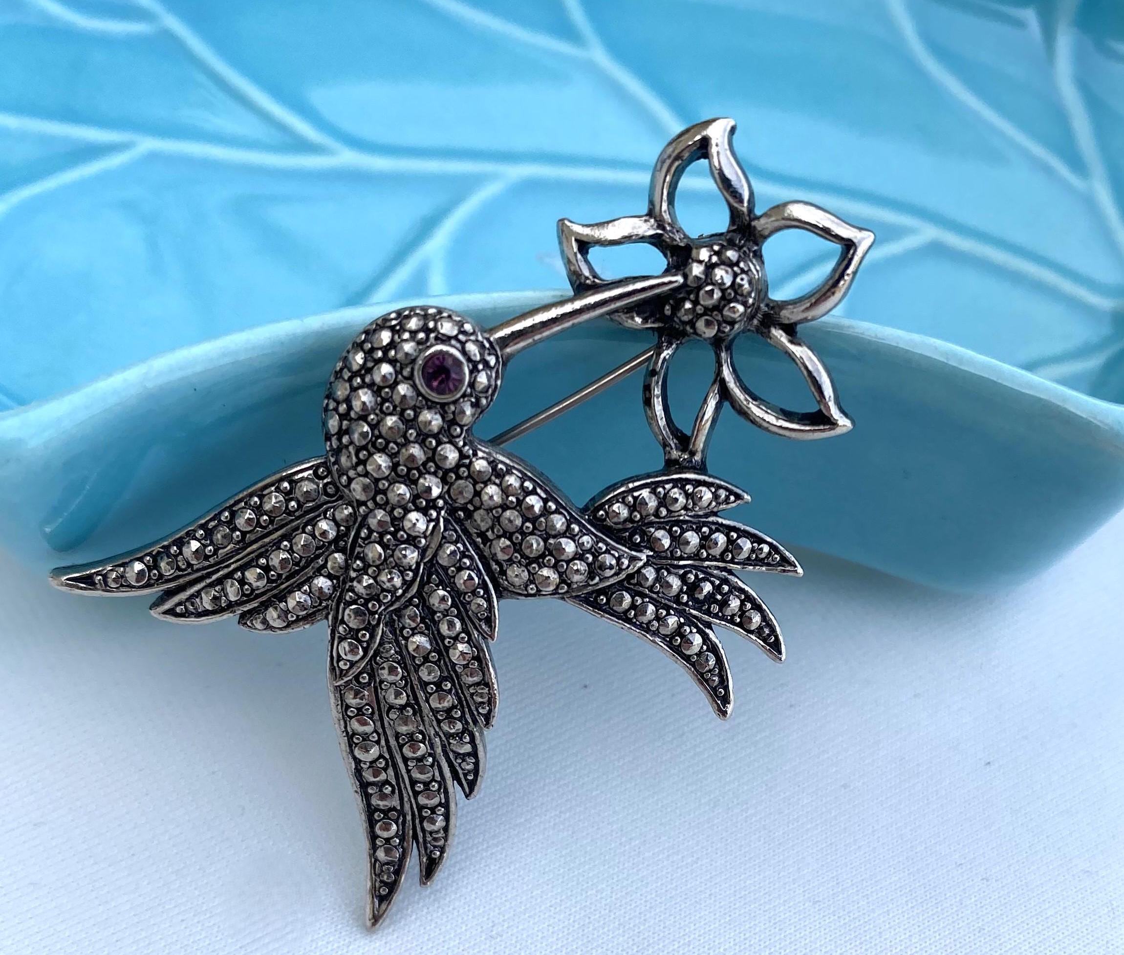 Avon Hummingbird Marcasite Brooch, Vintage, 1980s jewelry