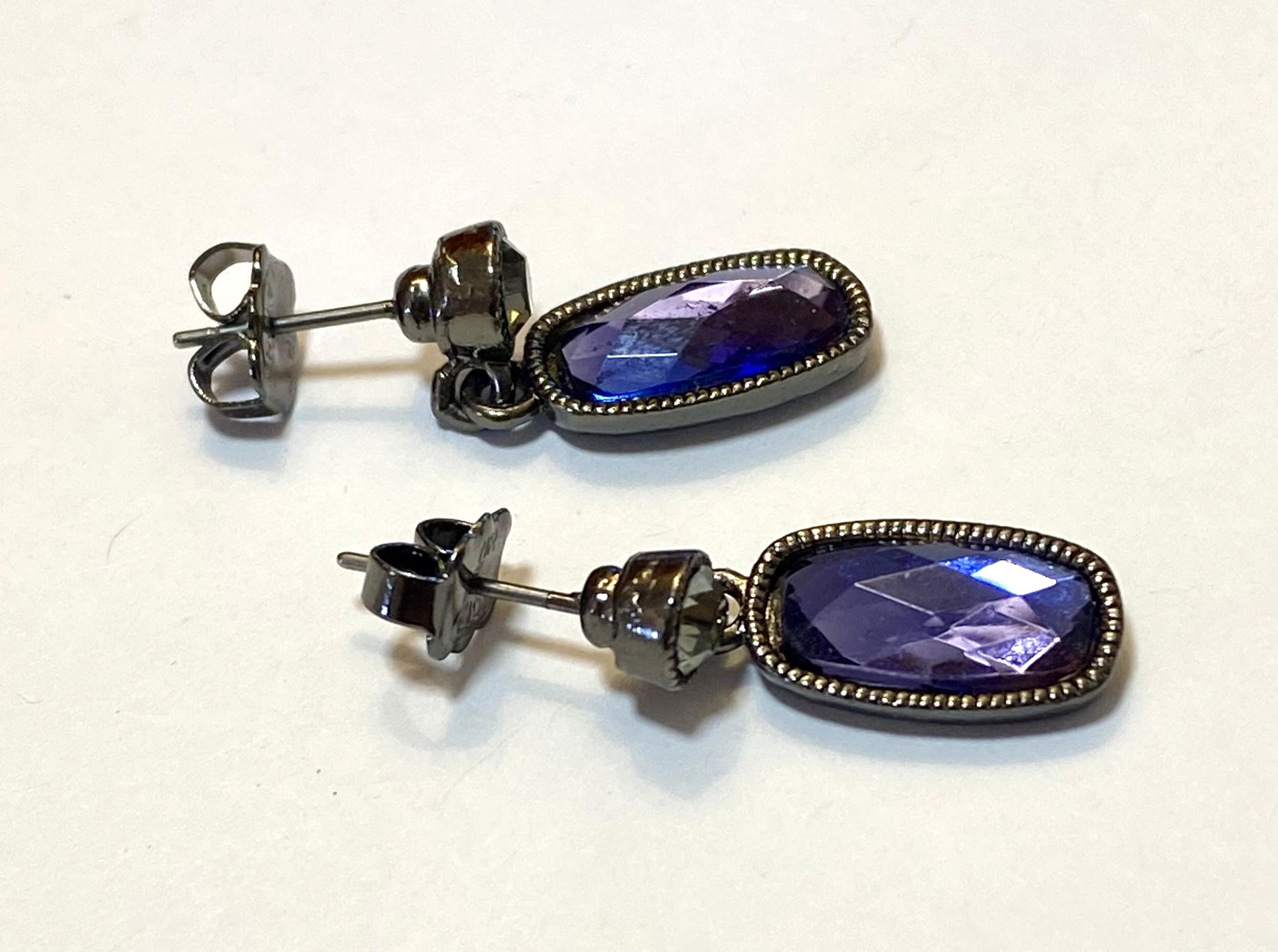 Avon Blue Y Shaped Necklace and Matching Blue Pierced Earrings - Gorgeous. - Peppermint-Twist-Vintage.com