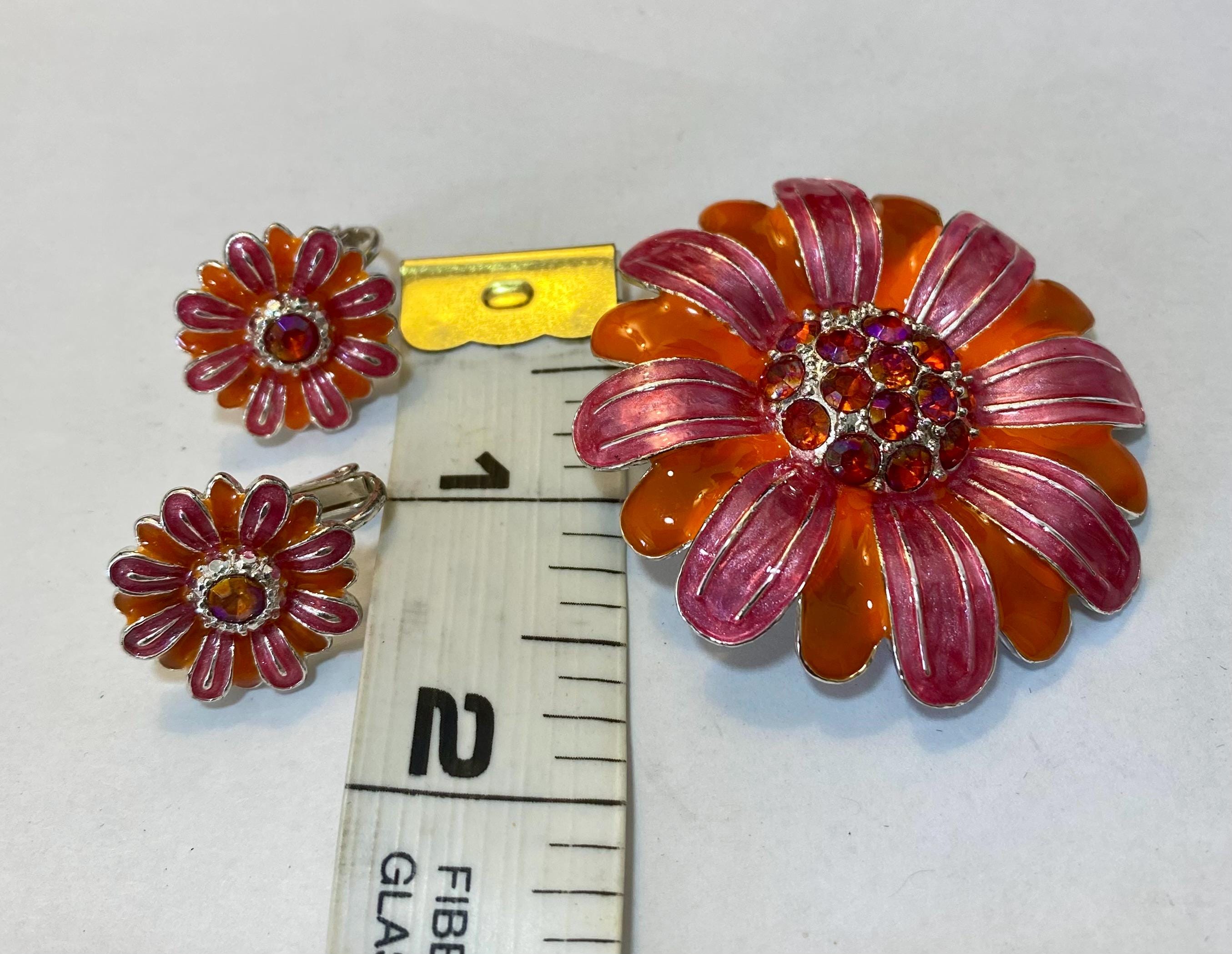 Vintage Avon Orange and Pink, 1970s Brooch and Earring Set, Signed - Peppermint-Twist-Vintage.com
