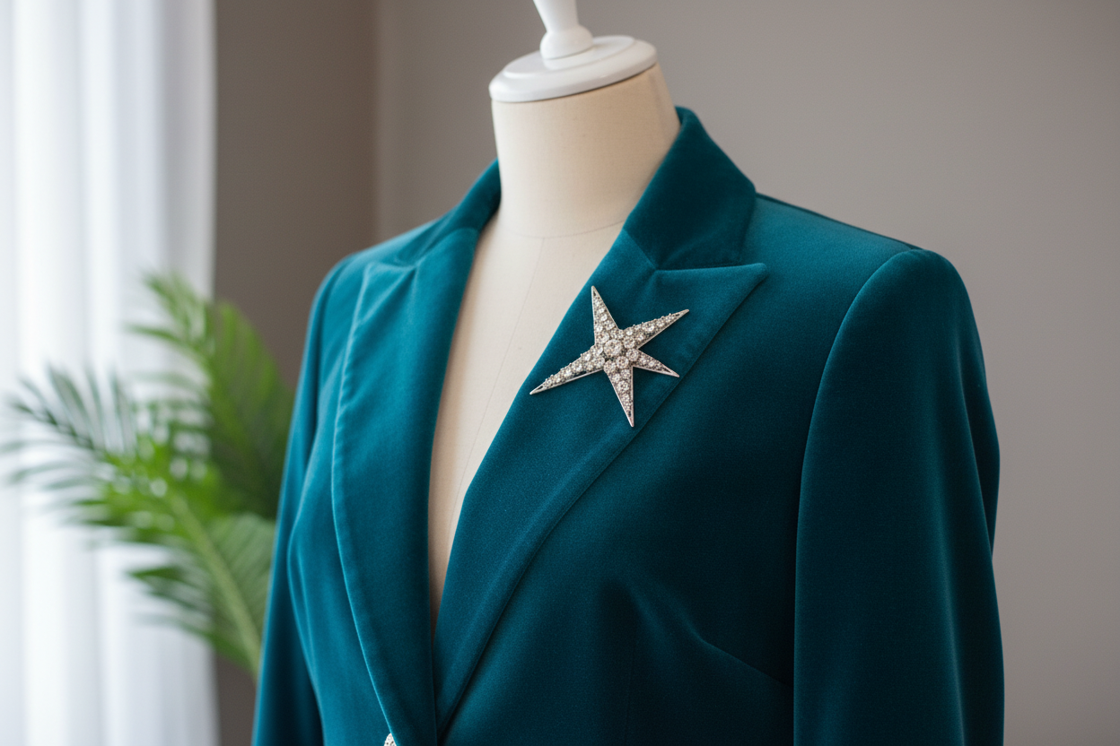 Star Brooch on Turquoise Jacket