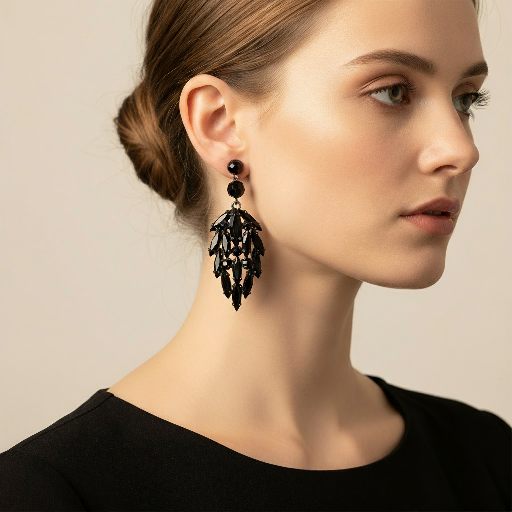 Vintage Avon Black Screwback Earrings on White Background