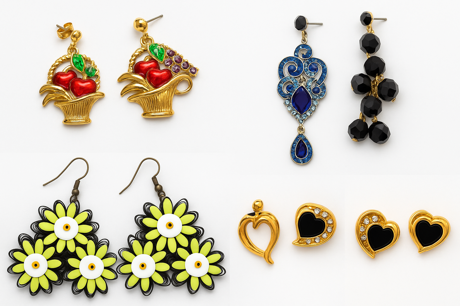 Vintage Earrings Collage - White Background