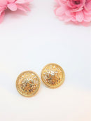 Vintage Round Floral Gold Tone Design Clip-on Earrings - 1960-70s. Gorgeous