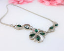 Sterling Silver, Green Rhinestone Marquis Stone, Princess Necklace