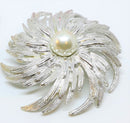 Sarah Coventry, Large Silver Tone Floral Brooch with Faux Pearl - 1960s