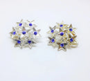 Stunning Vintage Silver and Royal Blue STAR patterned Clip-on Earrings