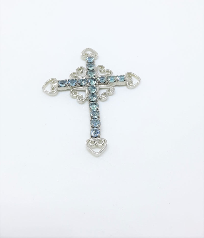 Stunning Silver and Turquoise Rhinestone Cross Pendant