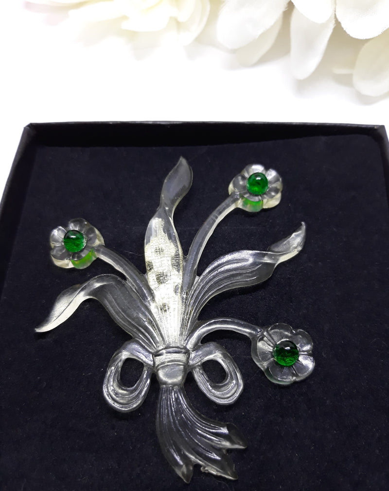 1940s Clear and Green Lightweight Lucite Brooch
