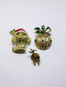 Christmas Brooch Lot - Dog, Rudolph Pin and Ornament Brooch